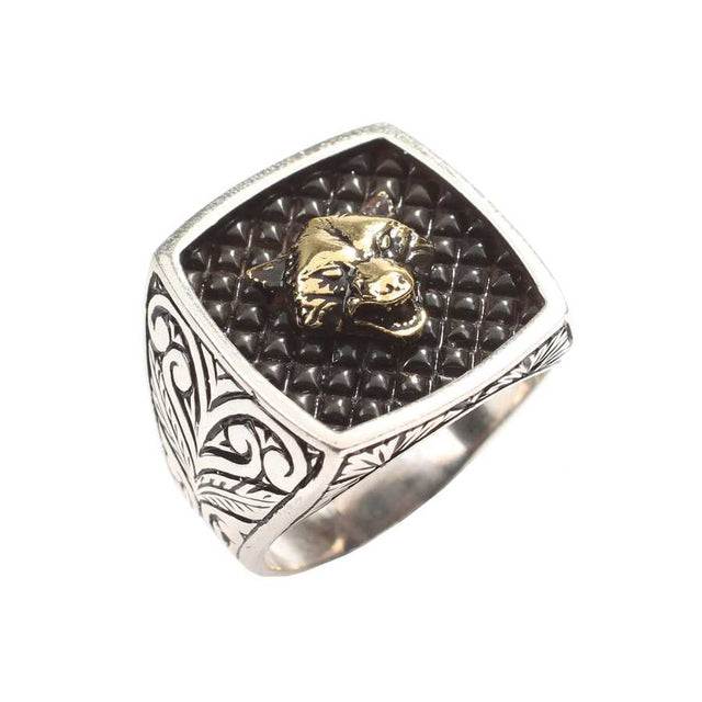 Sterling Silver Men's Ring - Wolf Head with Engraved Sides