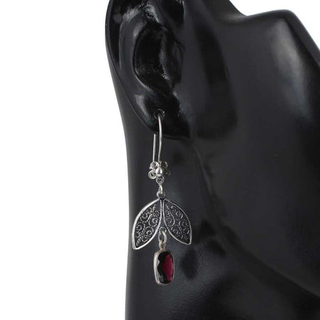 Handcrafted Sterling Silver Garnet Filigree Drop Earrings