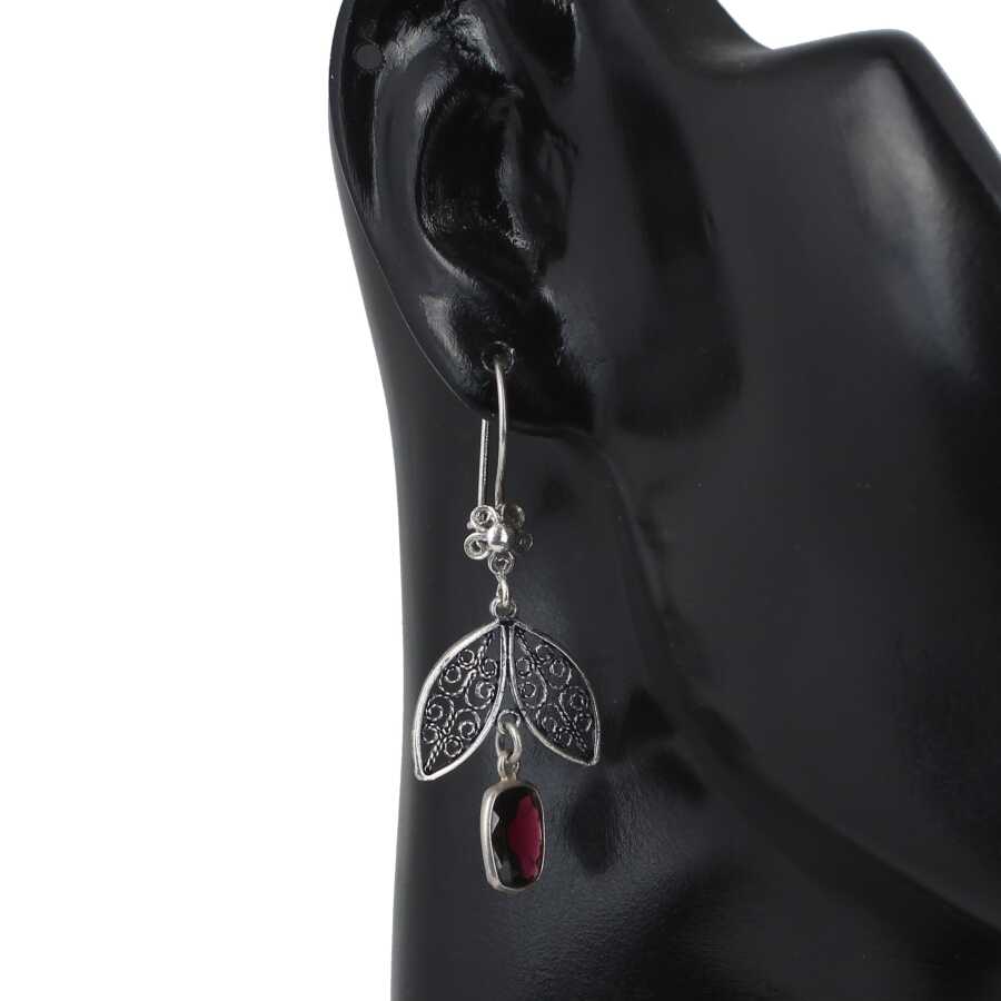Handcrafted Sterling Silver Garnet Filigree Drop Earrings