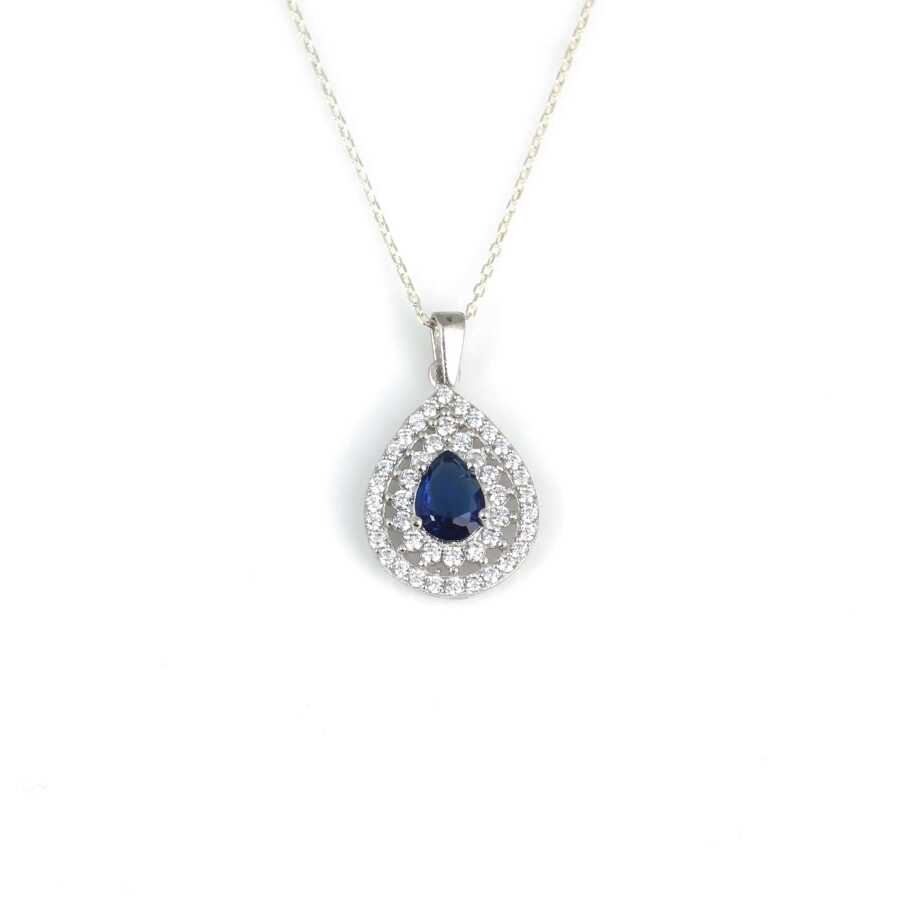 Professional 925 Sterling Silver Double Row Entourage Teardrop Sapphire Necklace