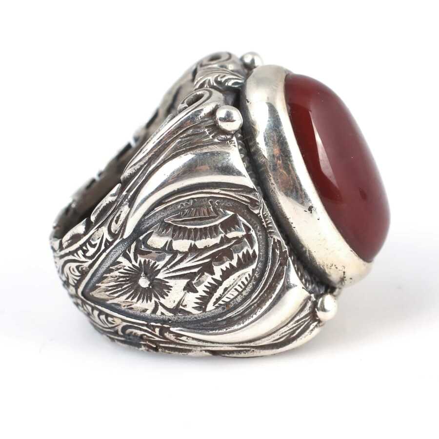 Handcrafted 925 Sterling Silver Men's Ring with Oval Agate Stone