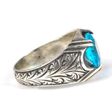 Premium Sterling Silver Oval Aquamarine Mens Ring