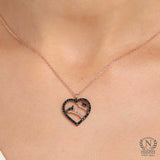 925 Sterling Silver Heart & Bird Necklace with Black Zircon Frame