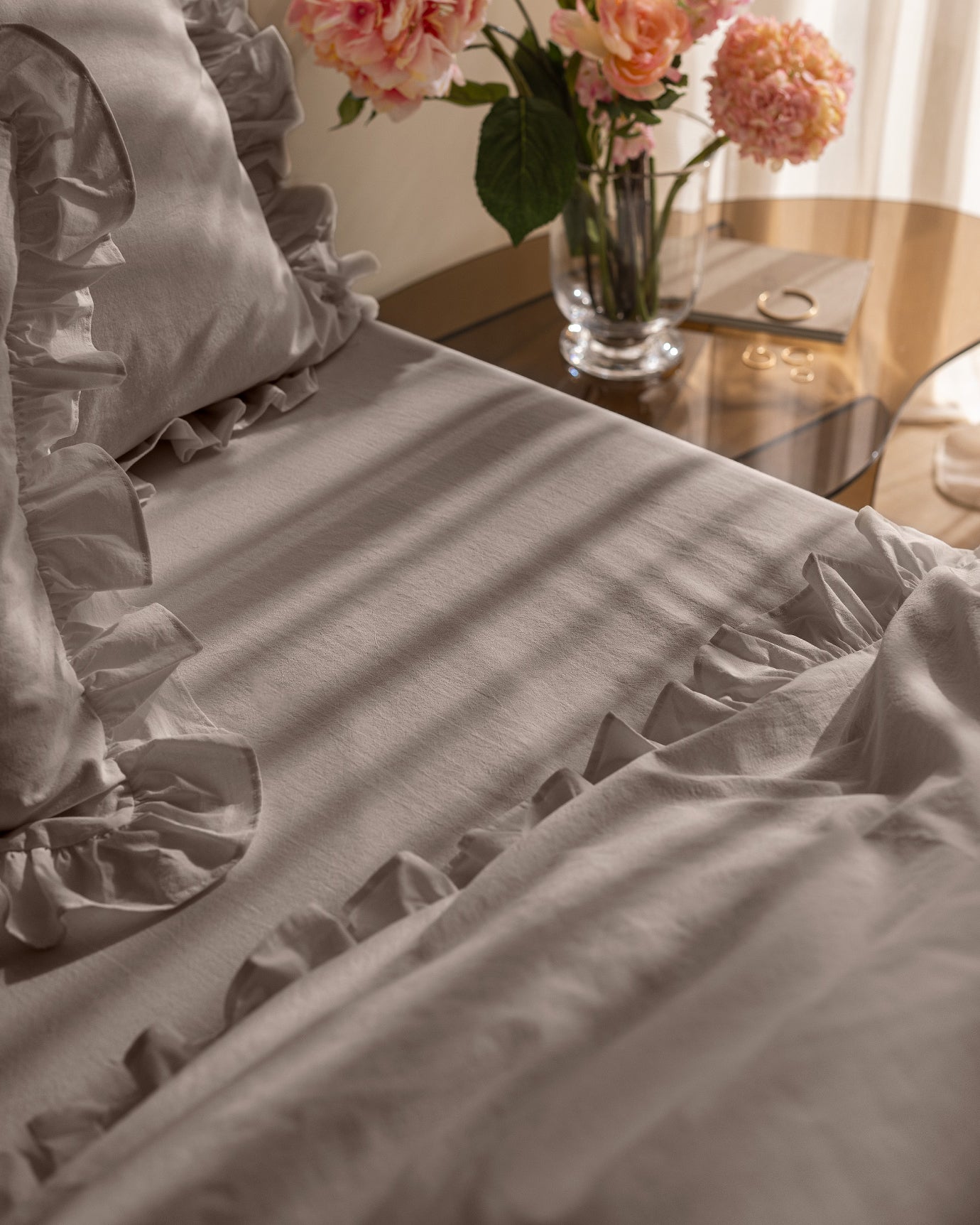 Twin Size 100% Cotton Ruffled Garment Washed Duvet Cover Set