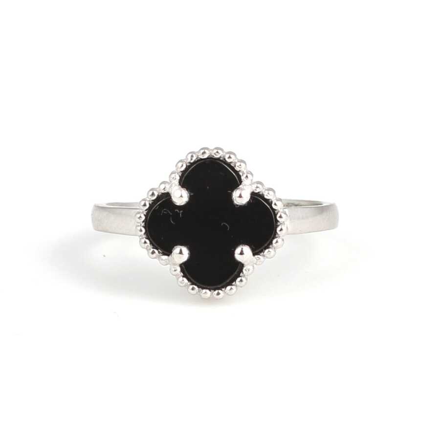 Premium 925 Sterling Silver Onyx Clover Ring