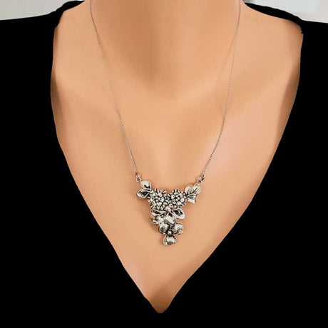 Handcrafted Sterling Silver Flower Bouquet Pendant Necklace