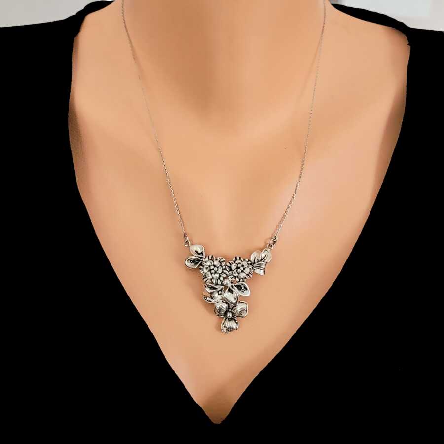 Handcrafted Sterling Silver Flower Bouquet Pendant Necklace