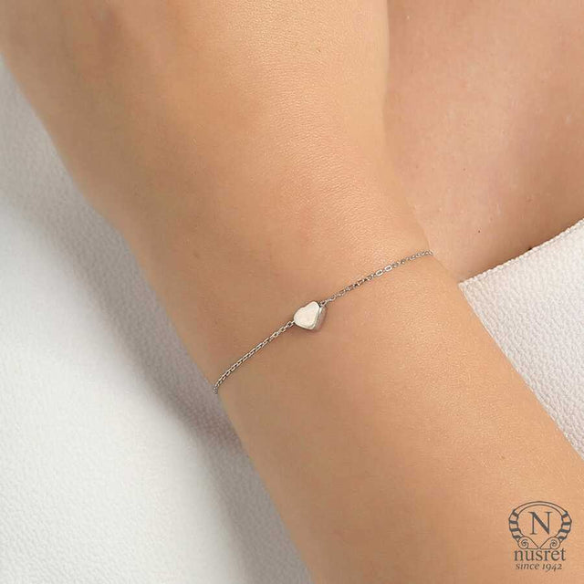 Sterling Silver Heart Charm Bracelet - Delicate & Adjustable Design