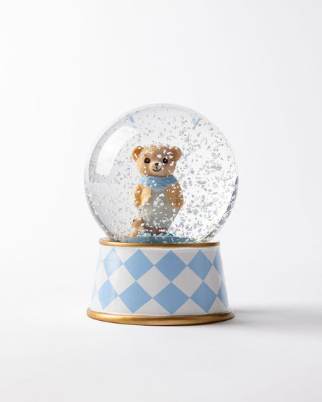 Resin & Glass Snow Globe - Polo Bear Salmon & Blue Design