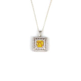 925 Sterling Silver Double Row Halo Square Zircon Pendant Necklace