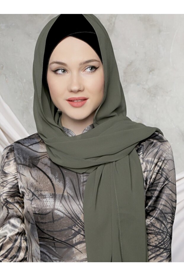 Khaki Crepe Chiffon Shawl - Lightweight & Elegant