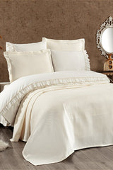 Fulya 7-Piece Cotton Ruffled Double Duvet Cover Set - Cream