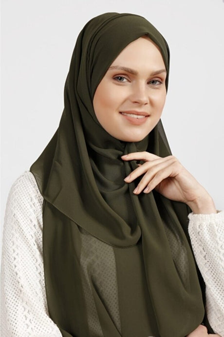 Crepe Chiffon Shawl - Lightweight Dark Khaki Hijab