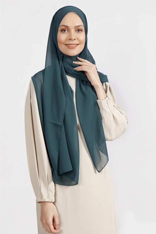 Crepe Chiffon Shawl - Light Petroleum, Breathable & Elegant