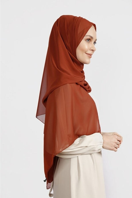 Chiffon Shawl - Lightweight Brick Red Crepe