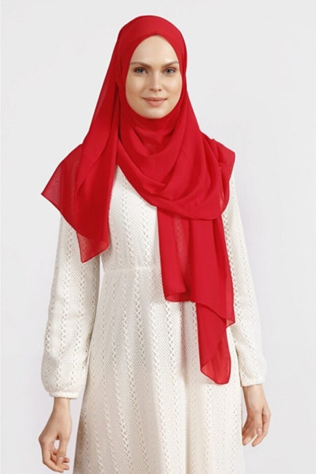 Red Crepe Chiffon Shawl - Lightweight & Elegant