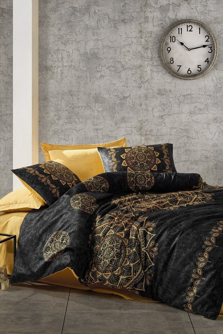 Alvina Gold Double Sateen Duvet Cover Set - 6 Pieces