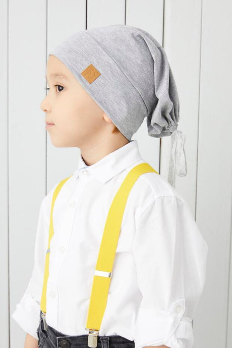 Kids' Grey 4-Season Soft Cotton Beanie Hat