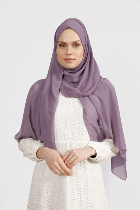 Crepe Chiffon Shawl - Dark Lilac, Lightweight & Elegant