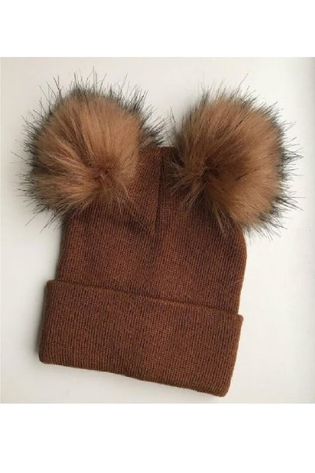 Unisex Baby Knitted Beanie with Fur Pom-poms