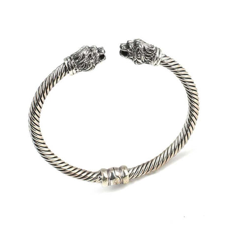 925 Sterling Silver Men's Bracelet - Maned Lion Head Twisted Cable