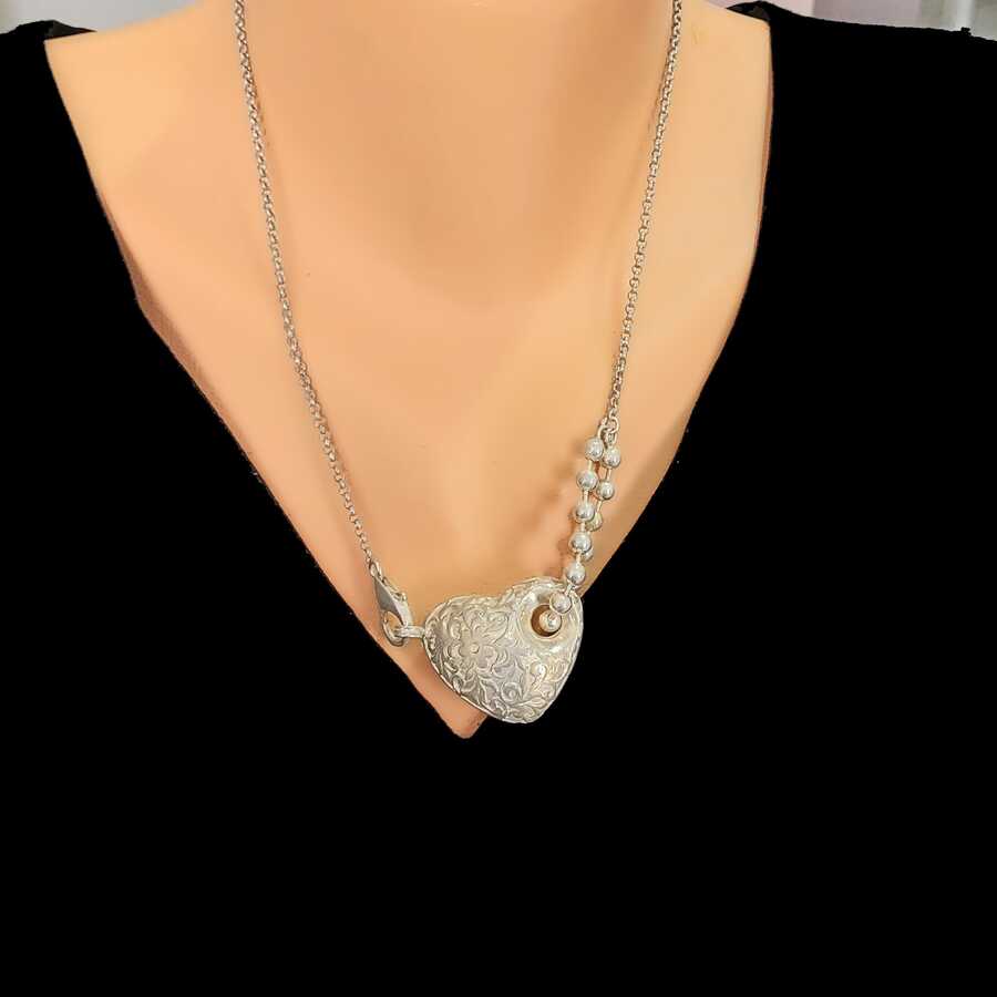 925 Sterling Silver Bold Heart Necklace - Statement Jewelry