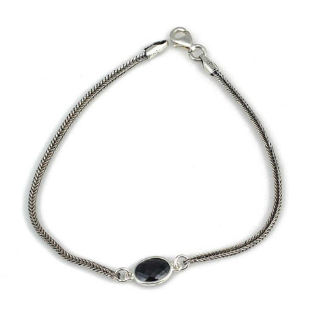 Sterling Silver Foxtail Chain Bracelet with Deep Onyx Zircon