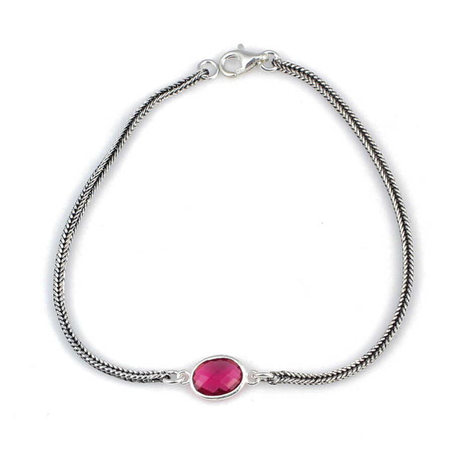 925 Sterling Silver Ruby Zircon Foxtail Chain Bracelet - Timeless Elegance
