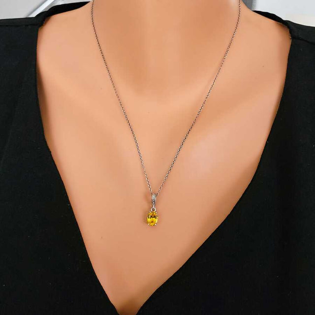 Premium Sterling Silver Oval Citrine Necklace