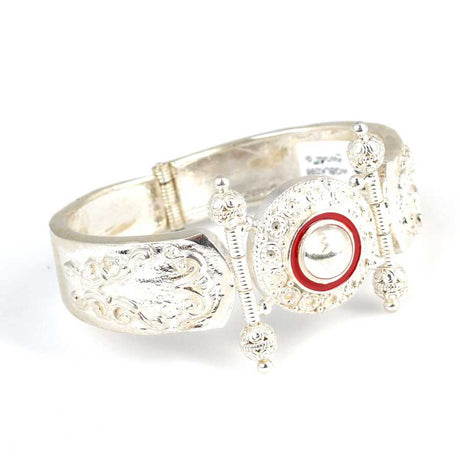 925 Sterling Silver Red Enamel Antique Design Bangle