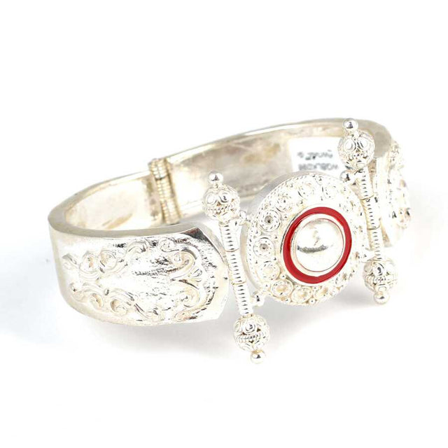 925 Sterling Silver Red Enamel Antique Design Bangle