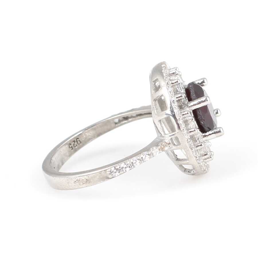 Sterling Silver Garnet Double Halo Ring