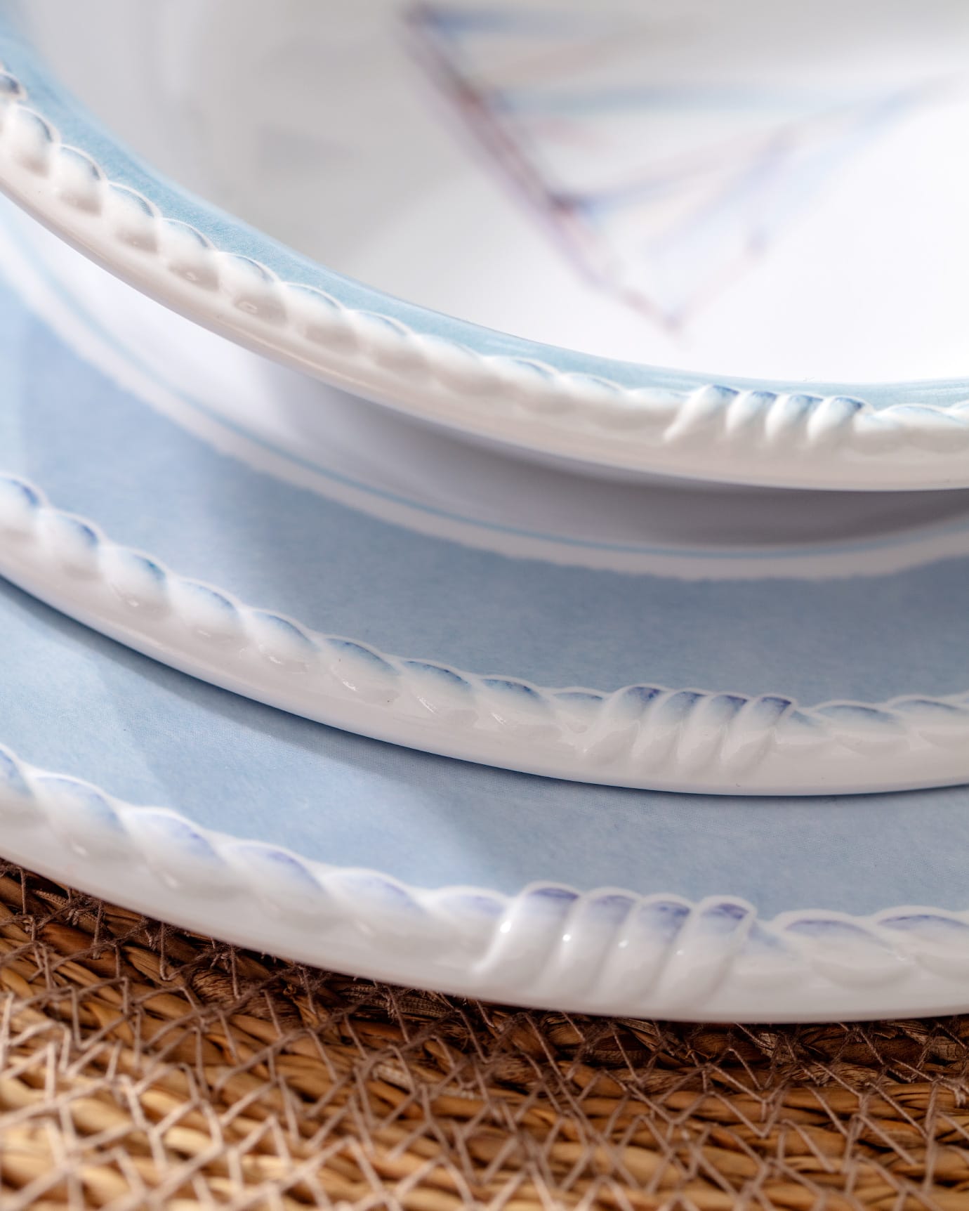 Melamine 6-Person Dinner Set - Contemporary Blue & White Design