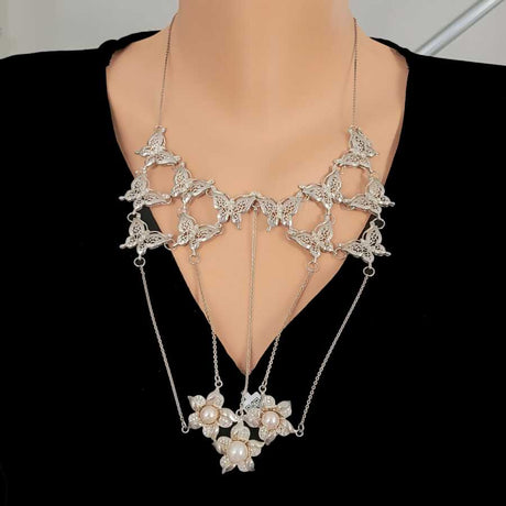 Artisan Sterling Silver Floral Butterfly Filigree Necklace