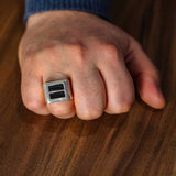 Sterling Silver Rectangular Onyx Men's Ring - Bold Statement