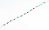 925 Sterling Silver Turquoise & Coral Anklet - Coastal Charm