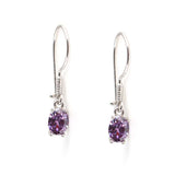 925 Sterling Silver Oval Amethyst Drop Earrings - Petite Design