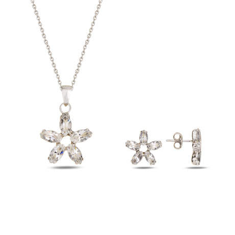 Sterling Silver Swarovski Flower Set - Marquise Elegance