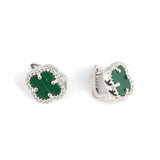 Premium 925 Sterling Silver Clover Malachite Zircon Earring