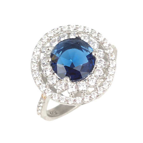 925 Sterling Silver Round Sapphire Zircon Halo Ring