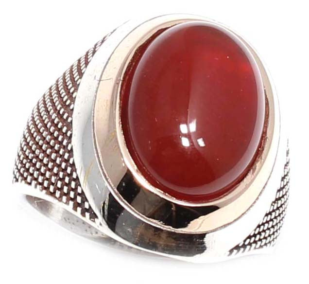 925 Sterling Zilveren Herenring - Ovale Agaat & Bronzen Accent