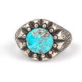 925 Sterling Silver Men's Ring - Hand-Detailed Turquoise Stone