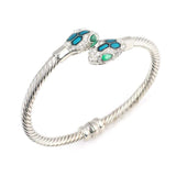 Premium Sterling Silver Green Stone Snake Head Twist Men's Bracelet