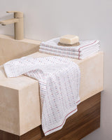 Soft Absorbent Cotton Hand Towel 4-Pack - White & Red Bathroom Kitchen Set