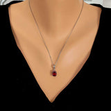 Sterling Silver Oval Synthetic Ruby Pendant Necklace - Classic Elegance