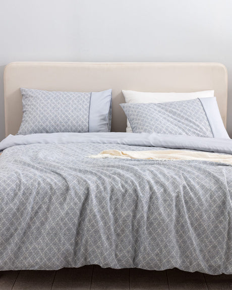 Clarice Double 100% Cotton Crepe Printed Duvet Cover Set - Blue Gray