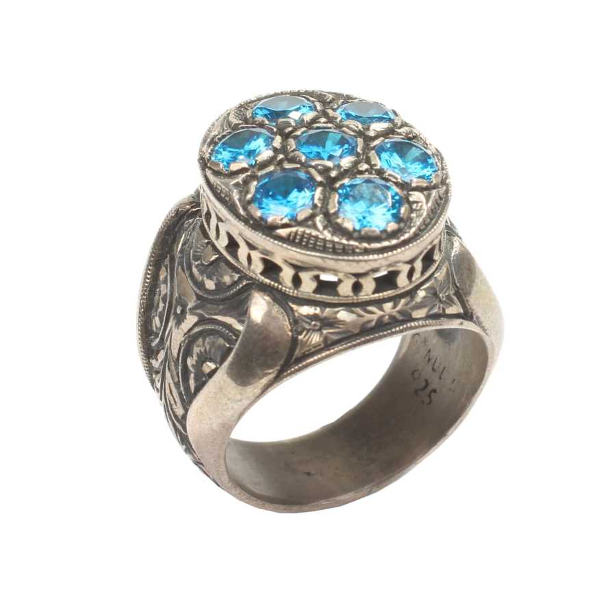 Bague homme en argent sterling 925 | Gemmes de zircon bleu ovales