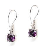 925 Sterling Silver Amethyst Dangle Earrings - Elegant Round Design