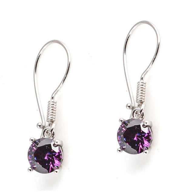 925 Sterling Silver Amethyst Dangle Earrings - Elegant Round Design