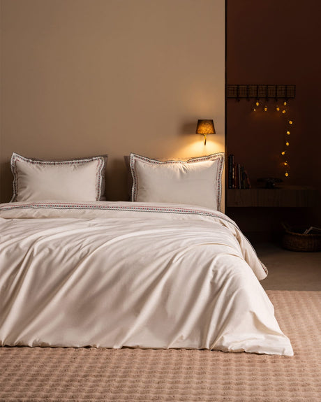 100% Cotton Double Duvet Cover Set - Embroidered Soft Washed Finish